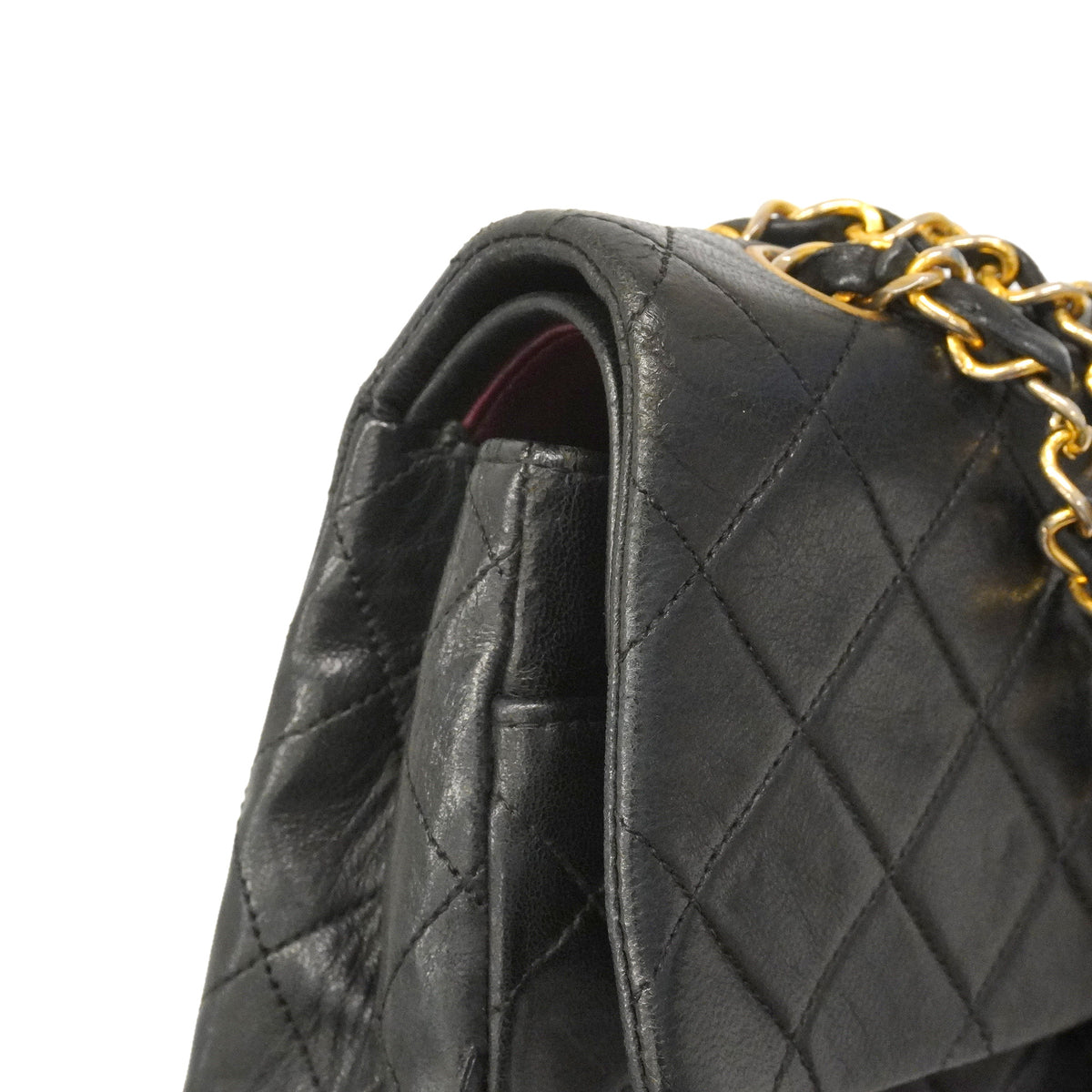 【6hd3492】シャネル ショルダーバッグ マトラッセ Wフラップ Wチェーン ラムスキン ブラック ゴールド金具【中古】レディース