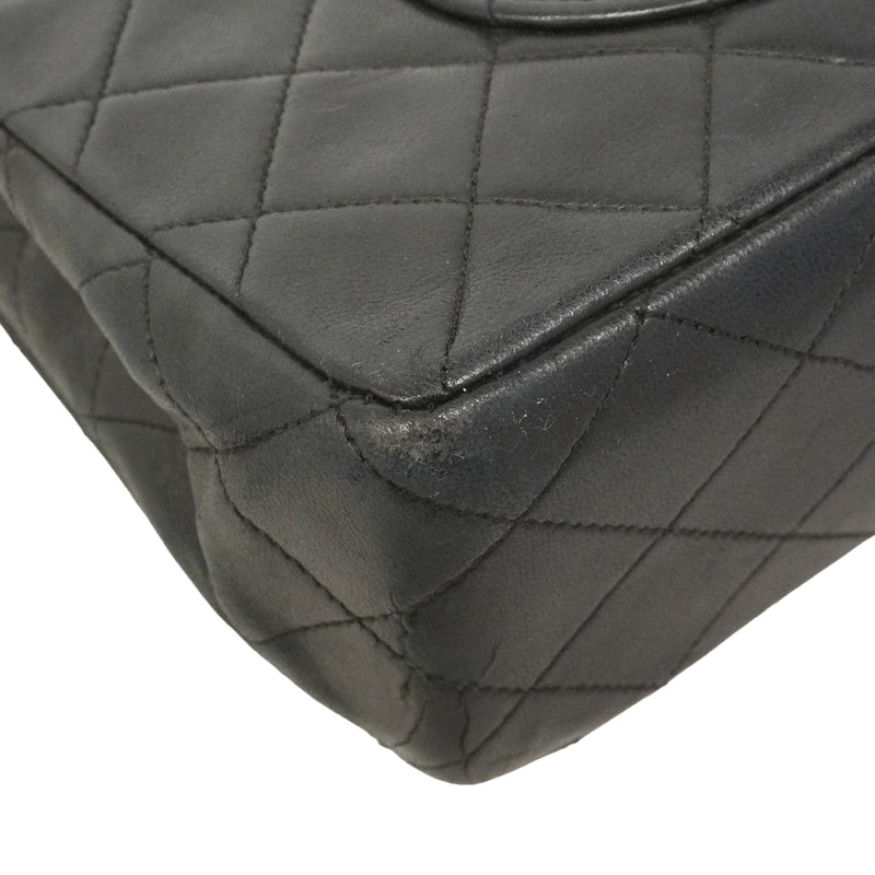 【6hd3492】シャネル ショルダーバッグ マトラッセ Wフラップ Wチェーン ラムスキン ブラック ゴールド金具【中古】レディース