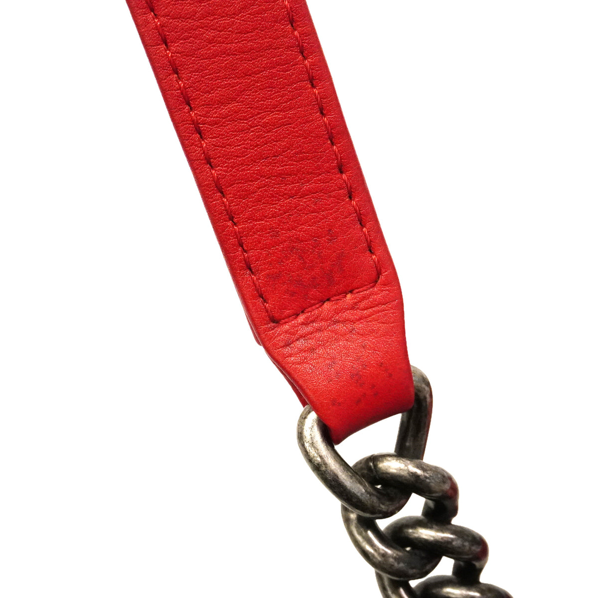 【6hd3494】シャネル ショルダーバッグ ボーイシャネル チェーンショルダー レザー レッド シルバー金具【中古】レディース