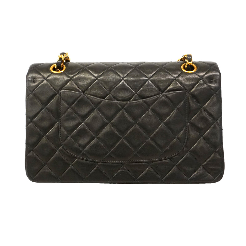 【6hd3495】シャネル ショルダーバッグ マトラッセ Wフラップ Wチェーン ラムスキン ブラック ゴールド金具【中古】レディース