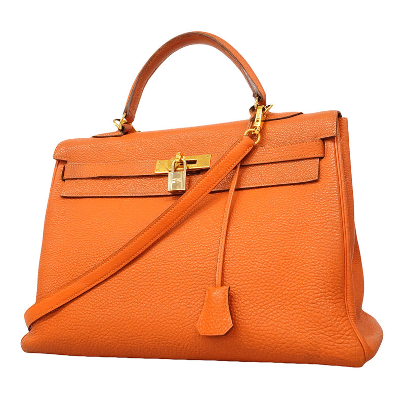 【6hd3499】エルメス ハンドバッグ ケリー35 トゴ オレンジ ゴールド金具 □H刻印 2wayバック【中古】レディース