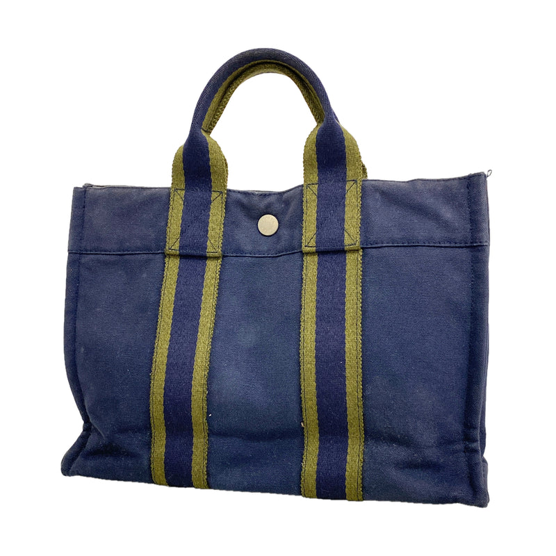【6hd3512】エルメス ハンドバッグ フールトゥPM キャンバス ネイビー シルバー金具【中古】メンズ レディース ユニセックス
