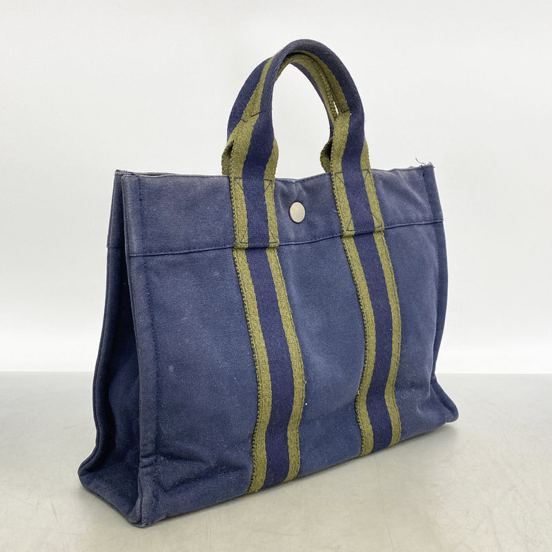 【6hd3512】エルメス ハンドバッグ フールトゥPM キャンバス ネイビー シルバー金具【中古】メンズ レディース ユニセックス