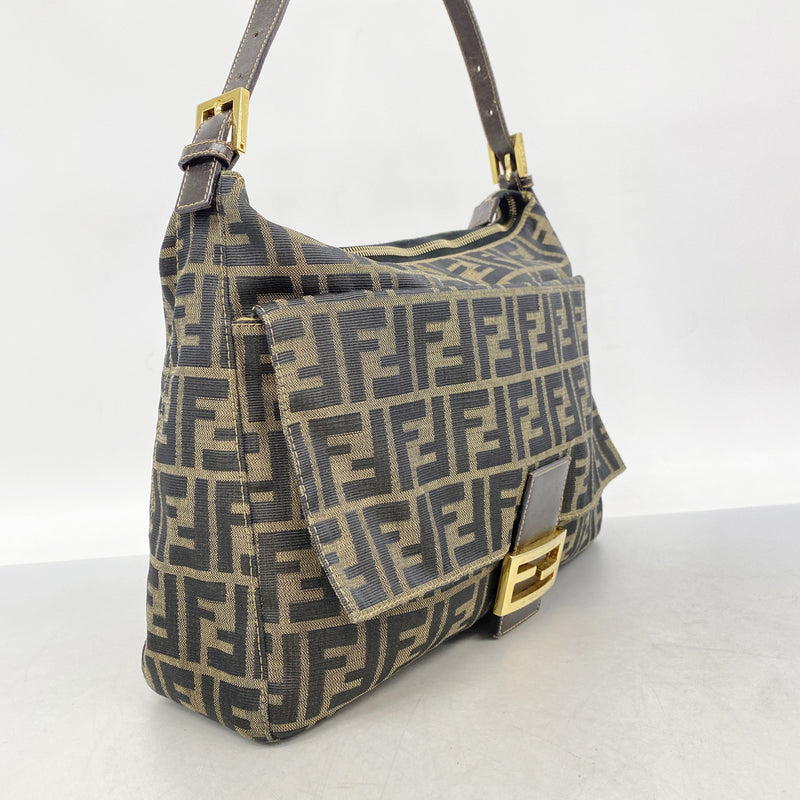 【6hd3521】フェンディ ショルダーバッグ ズッカ ナイロンキャンバス ブラウン ゴールド金具【中古】レディース