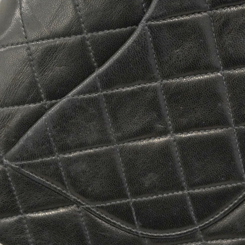 【6hd3583】シャネル ショルダーバッグ マトラッセ Wフラップ Wチェーン ラムスキン ブラック ゴールド金具【中古】レディース
