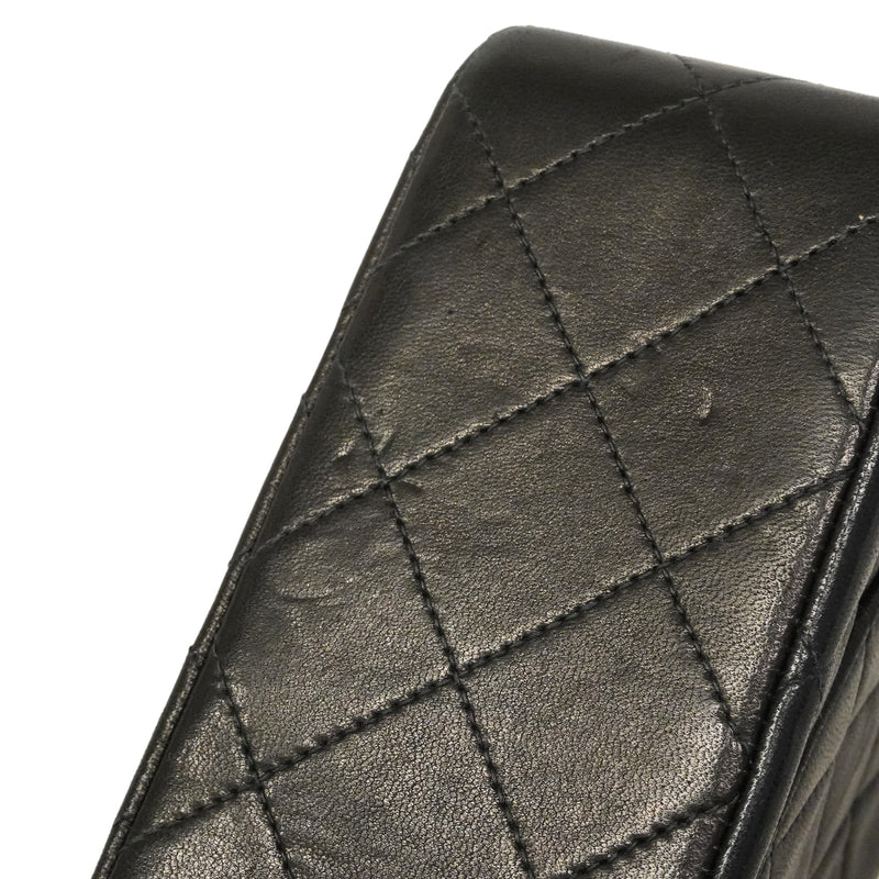 【6hd3583】シャネル ショルダーバッグ マトラッセ Wフラップ Wチェーン ラムスキン ブラック ゴールド金具【中古】レディース