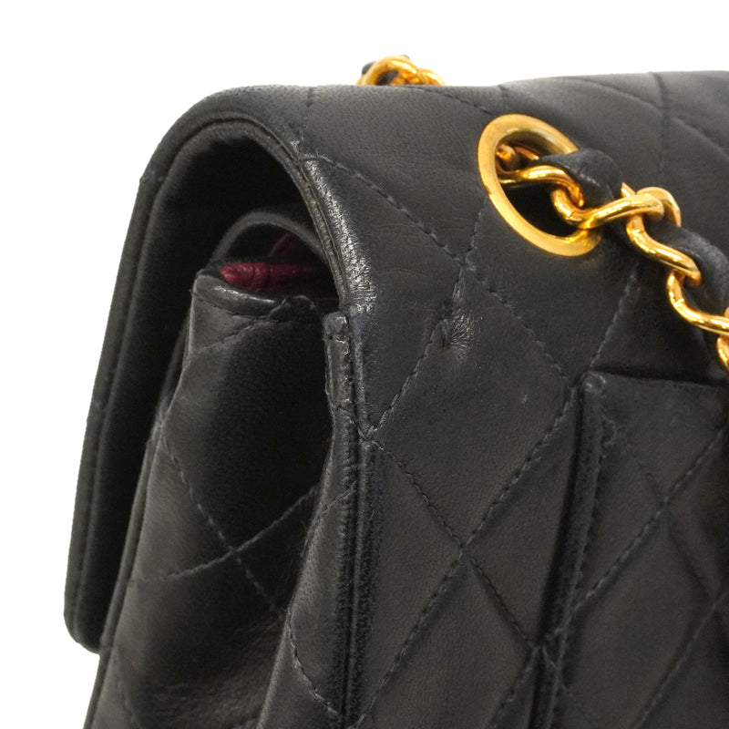 【6hd3583】シャネル ショルダーバッグ マトラッセ Wフラップ Wチェーン ラムスキン ブラック ゴールド金具【中古】レディース