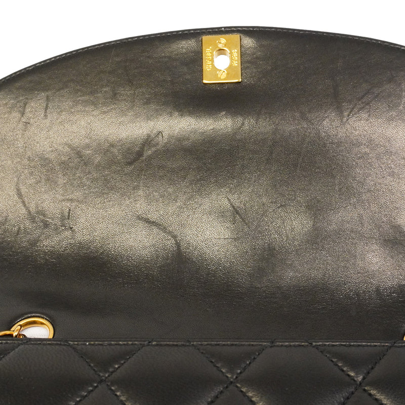 【6hd3592】シャネル ショルダーバッグ ダイアナ チェーンショルダー ラムスキン ブラック ゴールド金具【中古】レディース