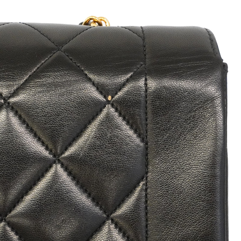【6hd3592】シャネル ショルダーバッグ ダイアナ チェーンショルダー ラムスキン ブラック ゴールド金具【中古】レディース