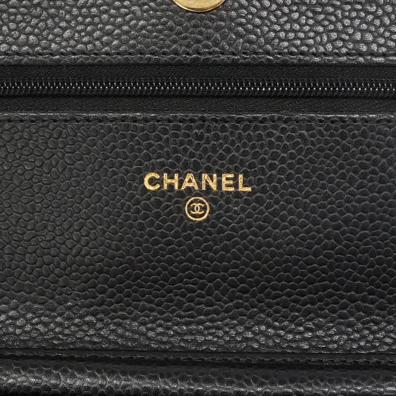 【6hd3593】シャネル ショルダーウォレット マトラッセ チェーンショルダー キャビアスキン ブラック ゴールド金具【中古】レディース