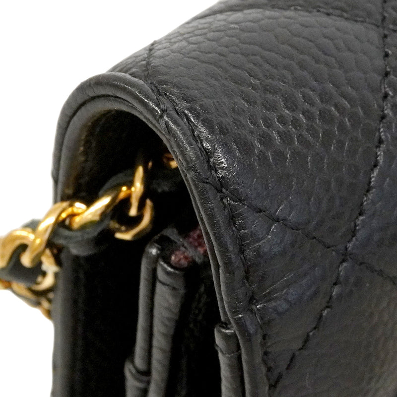 【6hd3593】シャネル ショルダーウォレット マトラッセ チェーンショルダー キャビアスキン ブラック ゴールド金具【中古】レディース