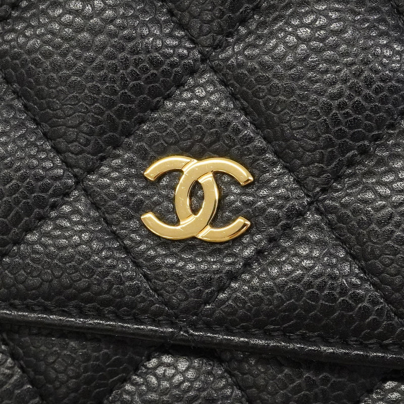 【6hd3593】シャネル ショルダーウォレット マトラッセ チェーンショルダー キャビアスキン ブラック ゴールド金具【中古】レディース
