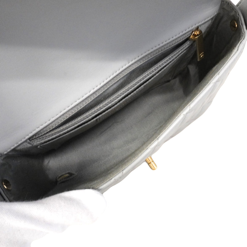 【6hd3594】シャネル ショルダーバッグ マトラッセ ラムスキン グレー シャンパンゴールド金具【中古】レディース