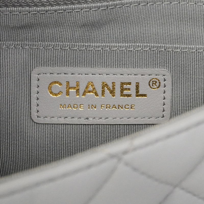 【6hd3594】シャネル ショルダーバッグ マトラッセ ラムスキン グレー シャンパンゴールド金具【中古】レディース