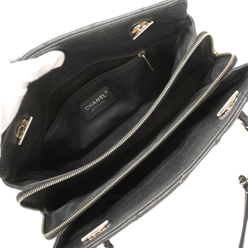 【6hd3602-k】シャネル チェーントート マトラッセ キャビアスキン ブラック シルバー金具【中古】レディース
