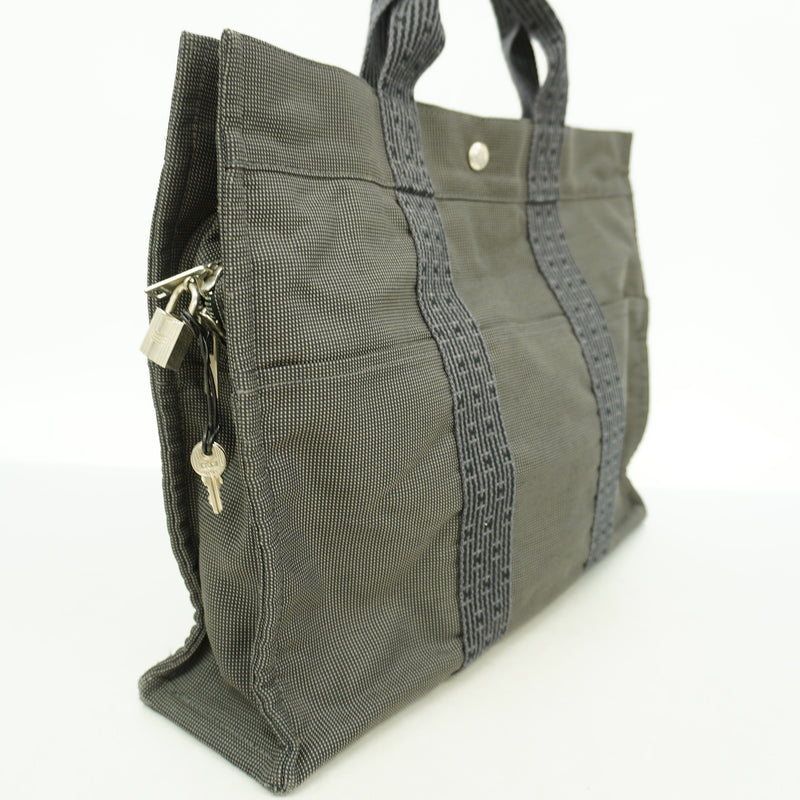【6hd3711-k】エルメス トートバッグ エールラインMM ナイロン グレー シルバー金具【中古】メンズ レディース ユニセックス