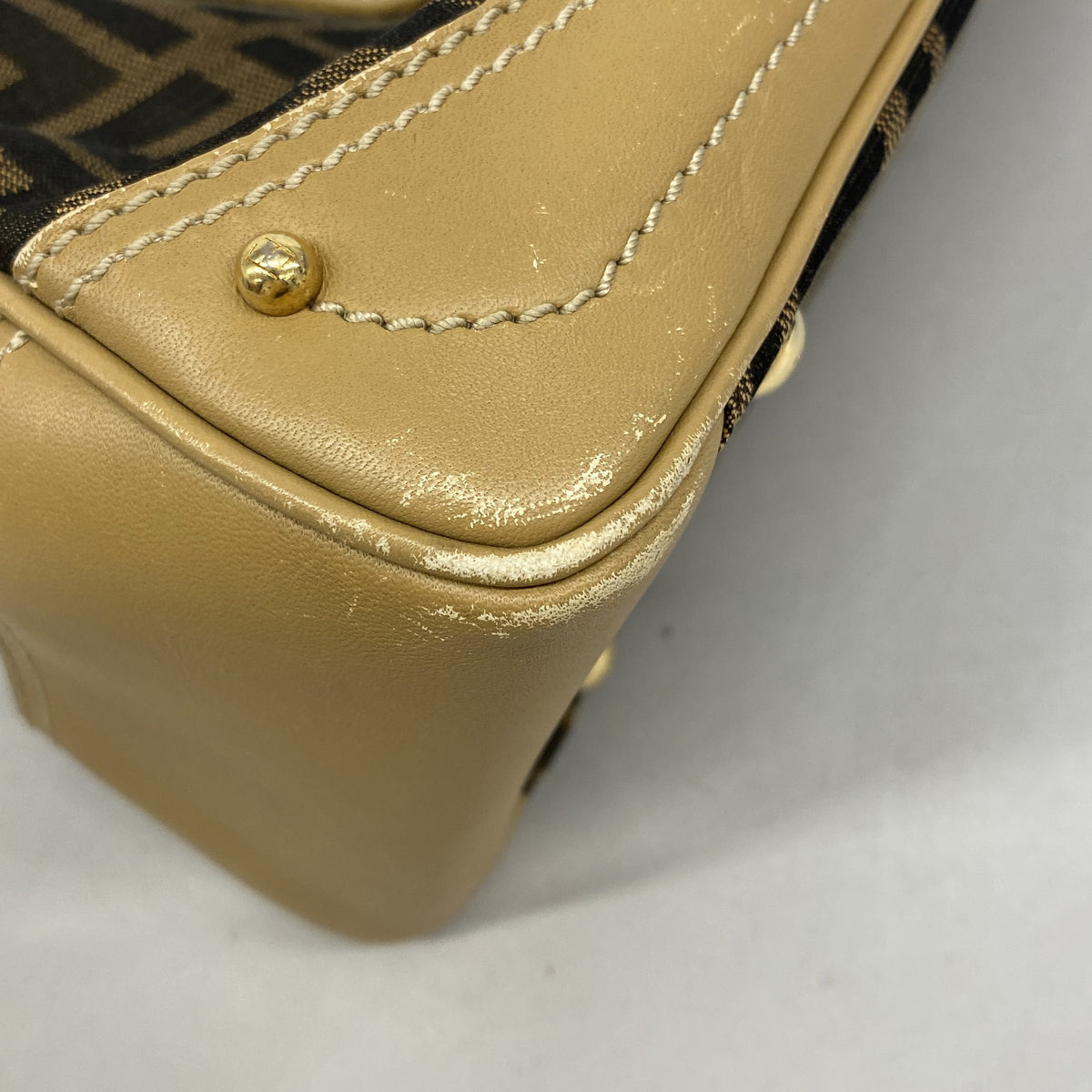 【6hd3794】フェンディ ハンドバッグ ズッカ ナイロンキャンバス ブラウン ベージュ ゴールド金具【中古】レディース
