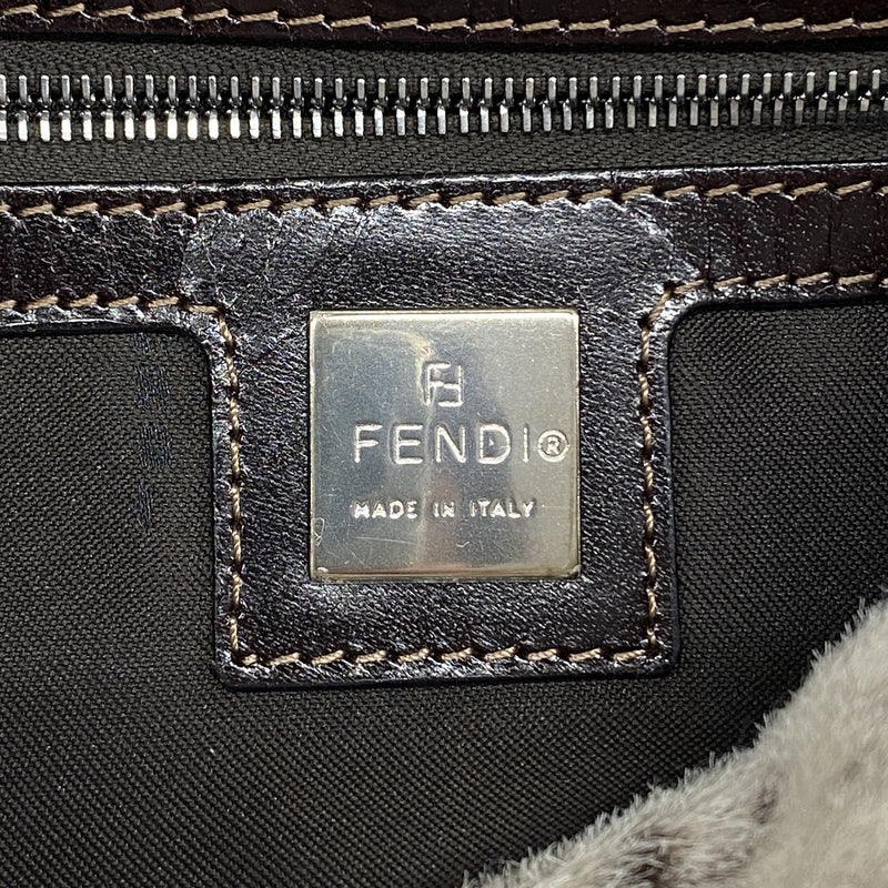 【6hd3795】フェンディ ハンドバッグ マンマバケット ハラコ ブラウン シルバー金具【中古】レディース