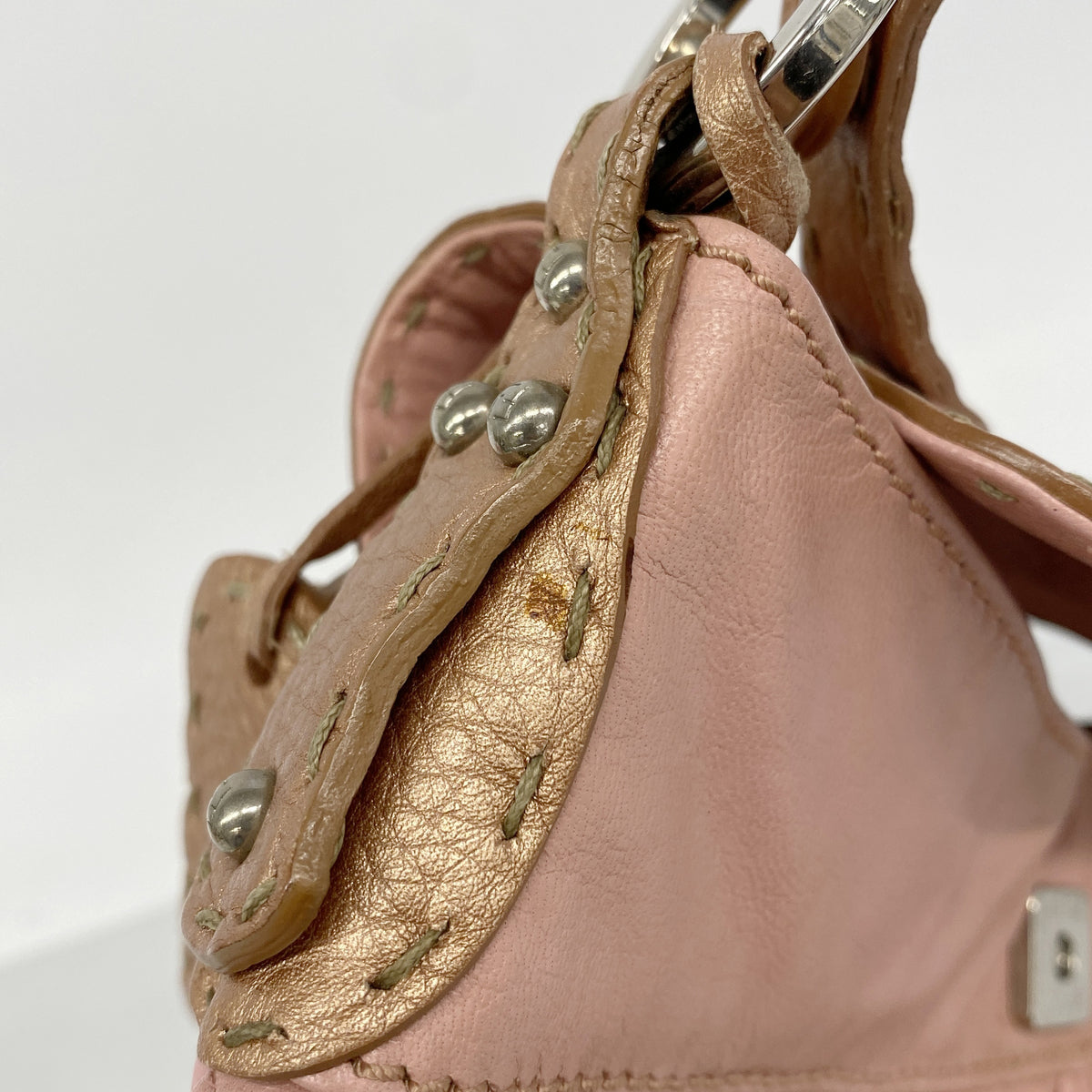 【6hd3796】フェンディ ハンドバッグ セレリア レザー ピンク シルバー金具【中古】レディース