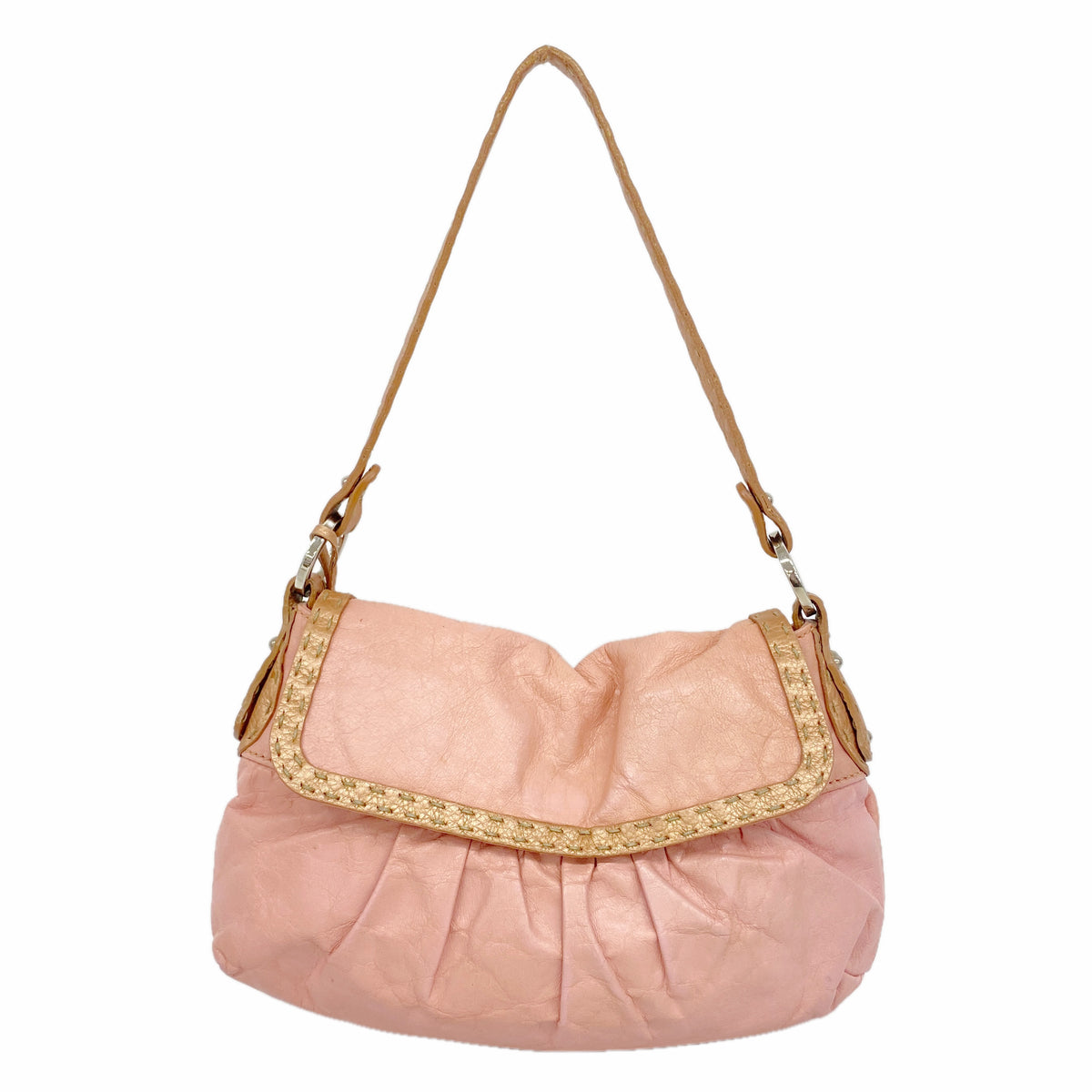 【6hd3796】フェンディ ハンドバッグ セレリア レザー ピンク シルバー金具【中古】レディース