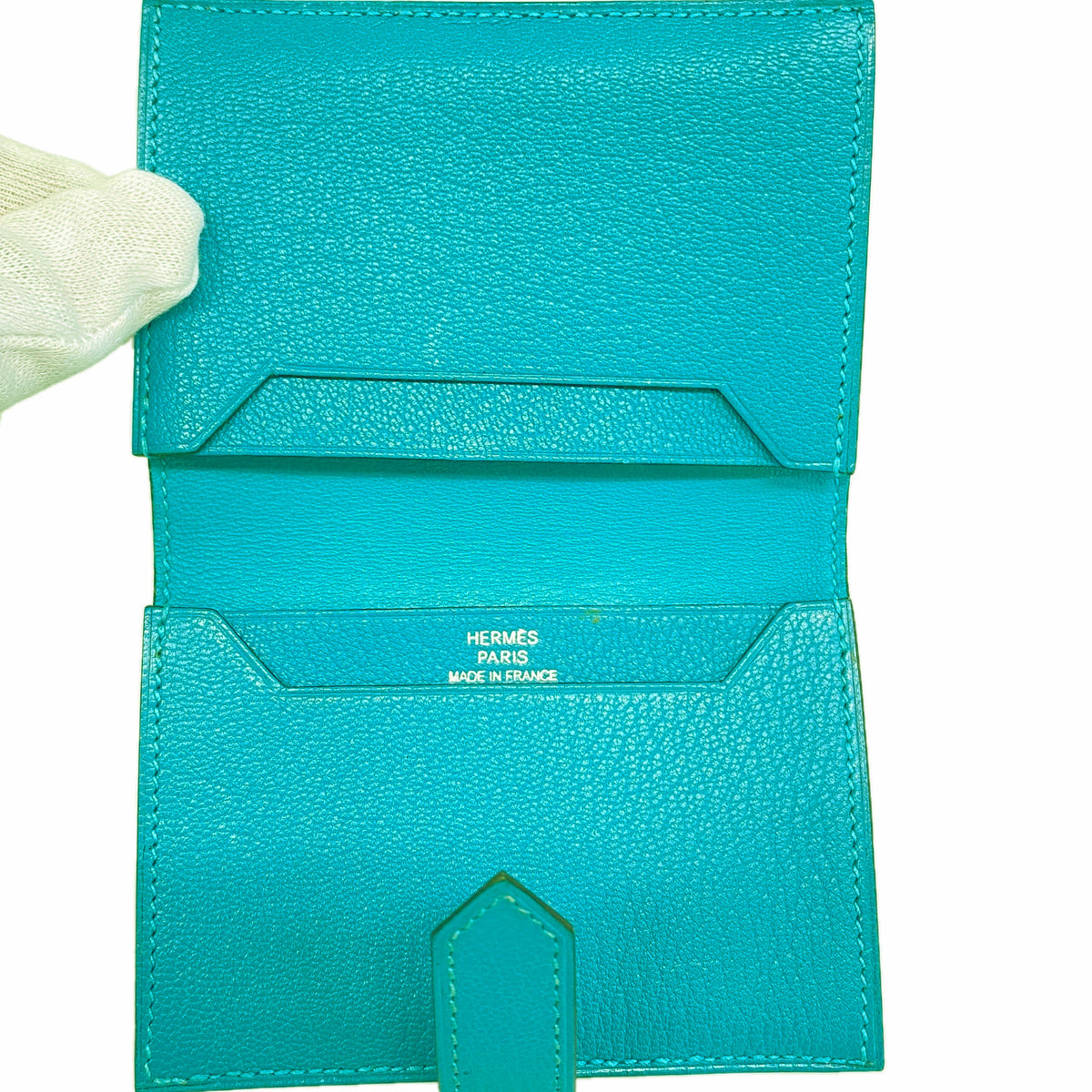 【6hd3805】エルメス カードケース ベアンミニ シェブルミゾル ブルーパオン シルバー金具 □K刻印【中古】メンズ レディース ユニセックス