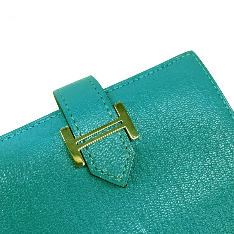 【6hd3805】エルメス カードケース ベアンミニ シェブルミゾル ブルーパオン シルバー金具 □K刻印【中古】メンズ レディース ユニセックス