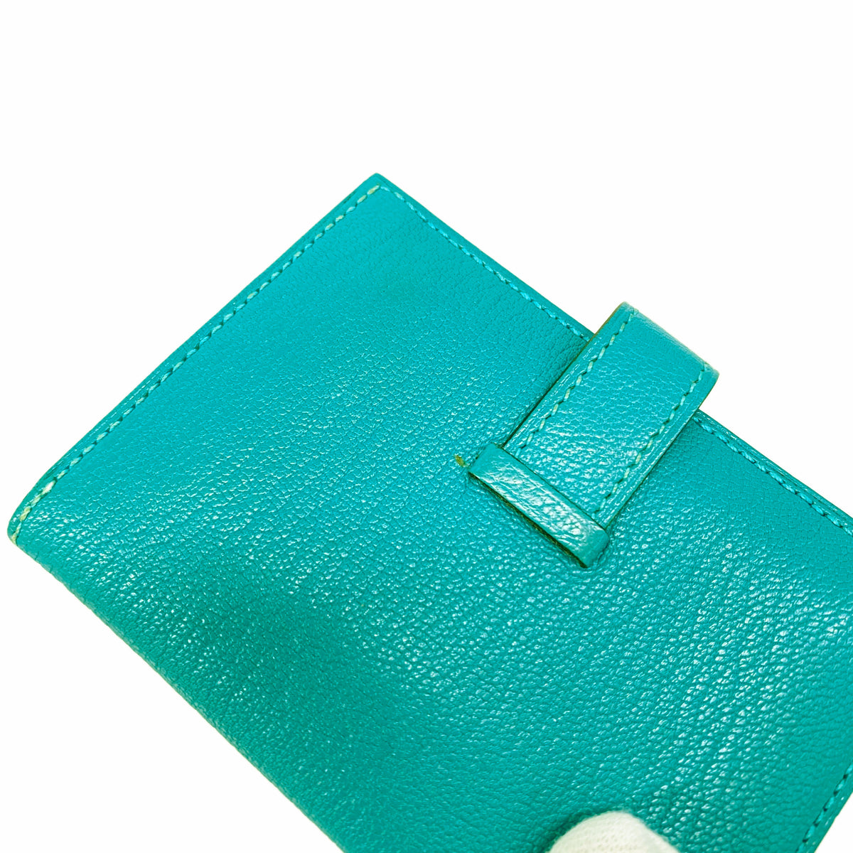 【6hd3805】エルメス カードケース ベアンミニ シェブルミゾル ブルーパオン シルバー金具 □K刻印【中古】メンズ レディース ユニセックス