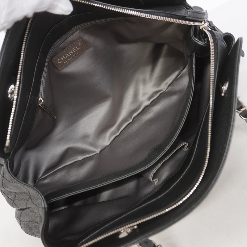 【6hd3840-k】シャネル ショルダーバッグ チェーンショルダー キャビアスキン ブラック シルバー金具【中古】レディース