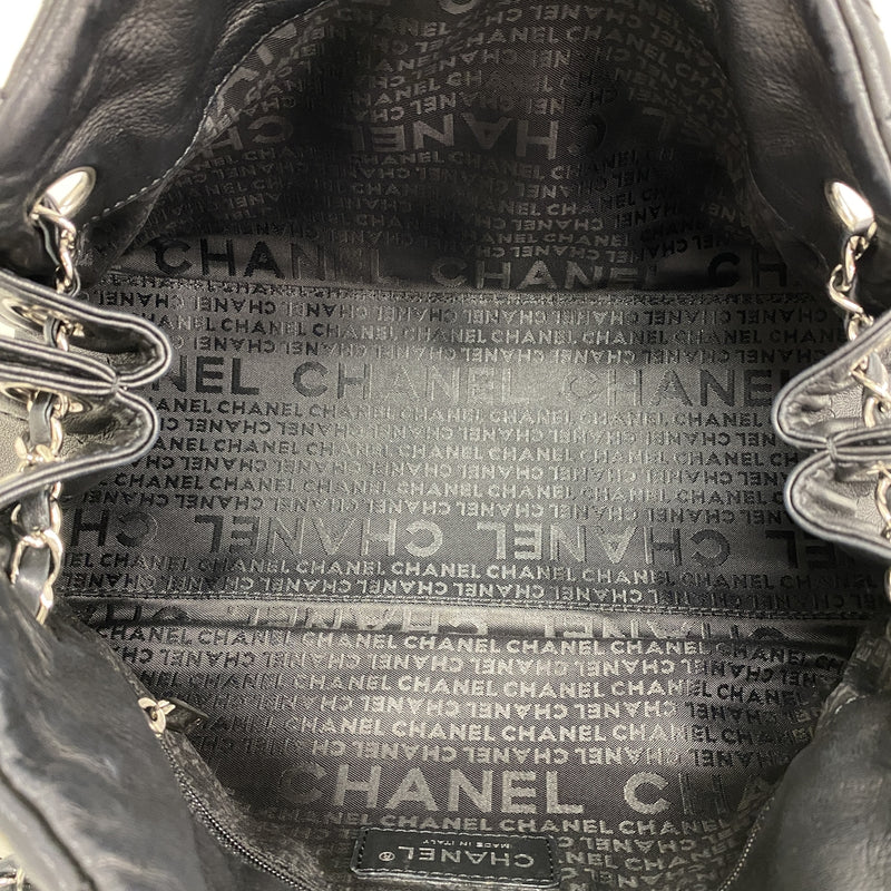 【6hd3848-k】シャネル ショルダーバッグ ワイルドステッチ チェーンショルダー レザー ブラック シルバー金具【中古】レディース