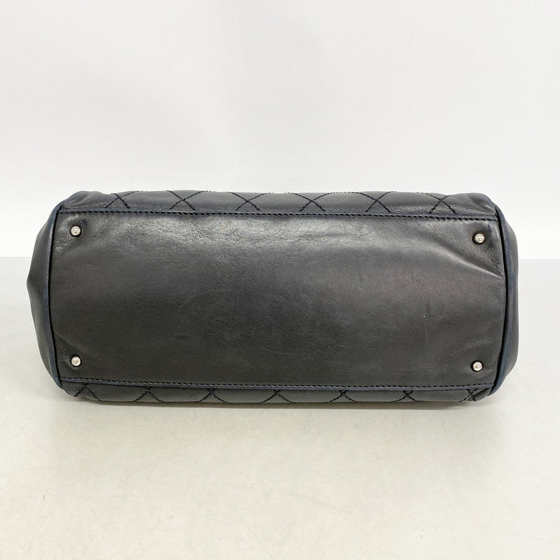【6hd3848-k】シャネル ショルダーバッグ ワイルドステッチ チェーンショルダー レザー ブラック シルバー金具【中古】レディース