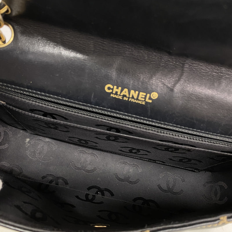 【6hd3850-k】シャネル ショルダーバッグ ワイルドステッチ Wチェーン レザー ブラック ゴールド金具【中古】レディース