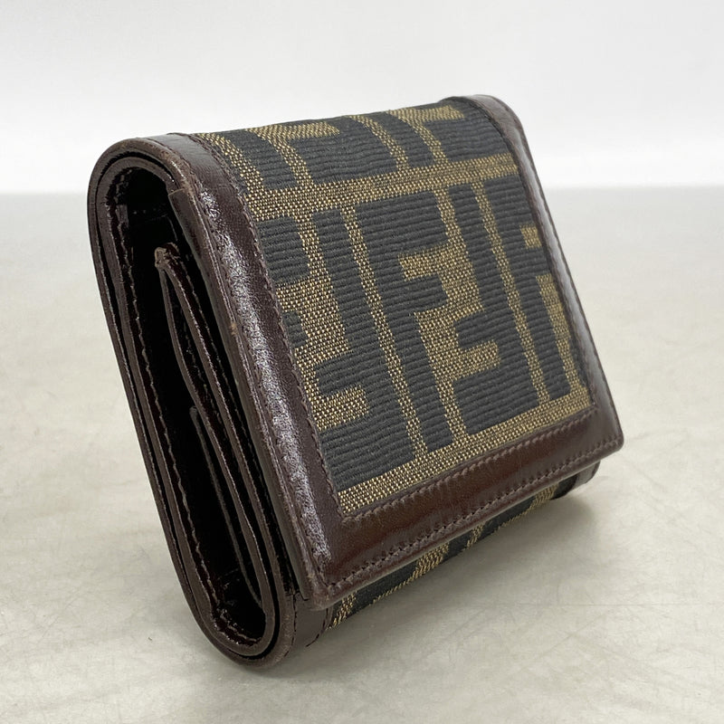 【6hd3862】フェンディ 三つ折り財布 ズッカ ナイロンキャンバス ブラウン シルバー金具【中古】レディース