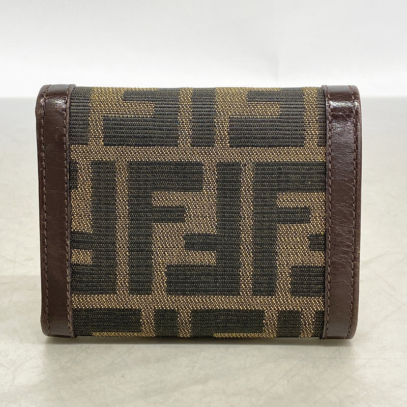 【6hd3862】フェンディ 三つ折り財布 ズッカ ナイロンキャンバス ブラウン シルバー金具【中古】レディース