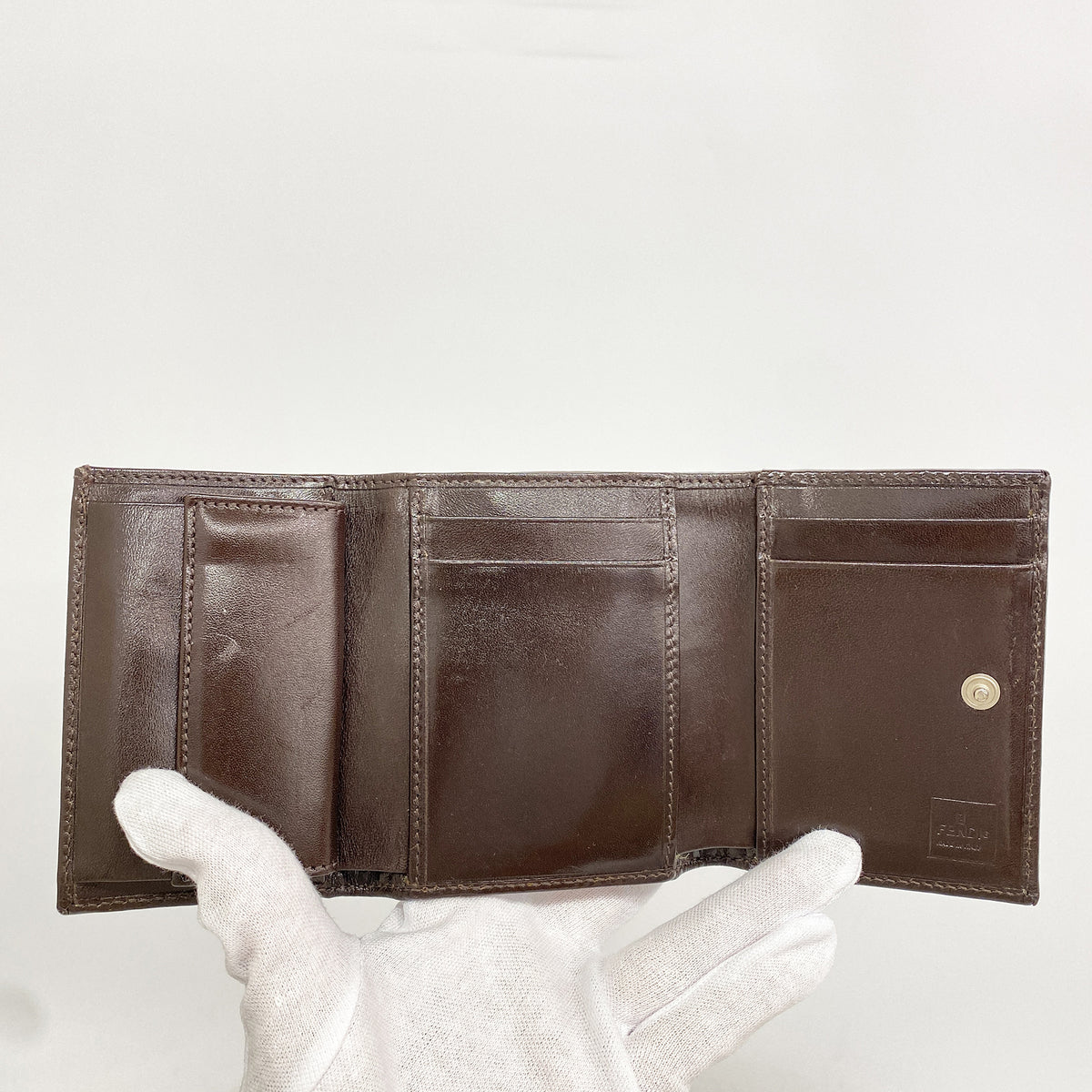 【6hd3862】フェンディ 三つ折り財布 ズッカ ナイロンキャンバス ブラウン シルバー金具【中古】レディース