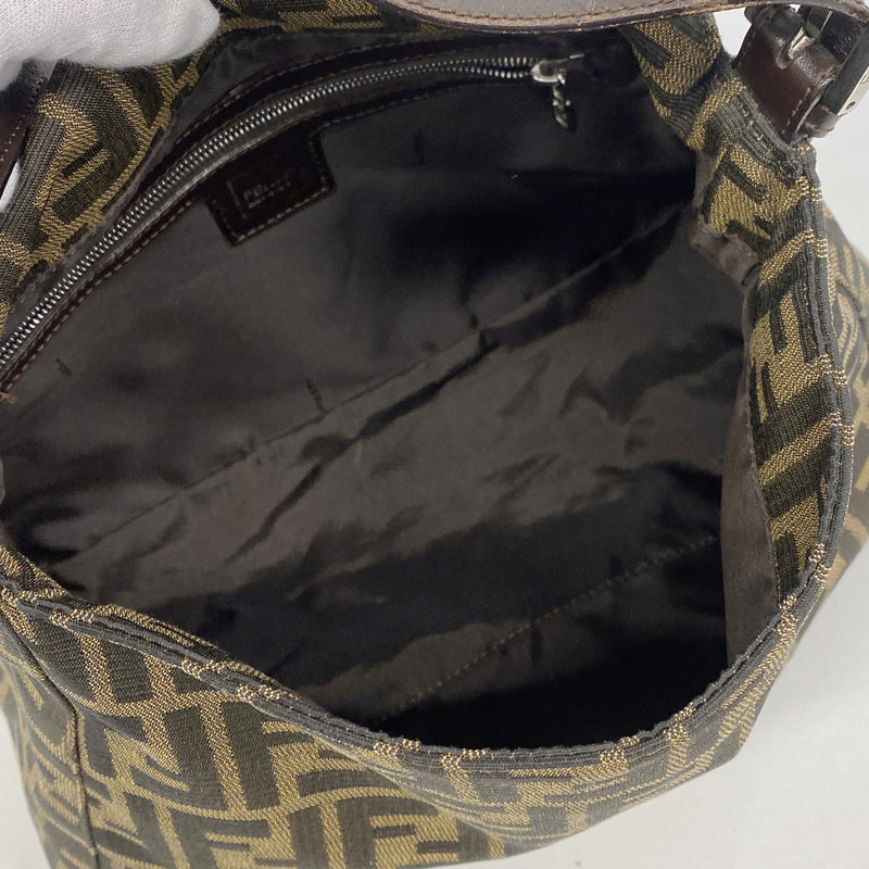 【6hd3891】フェンディ ハンドバッグ ズッカ マンマバケット ナイロンキャンバス ブラウン シルバー金具【中古】レディース