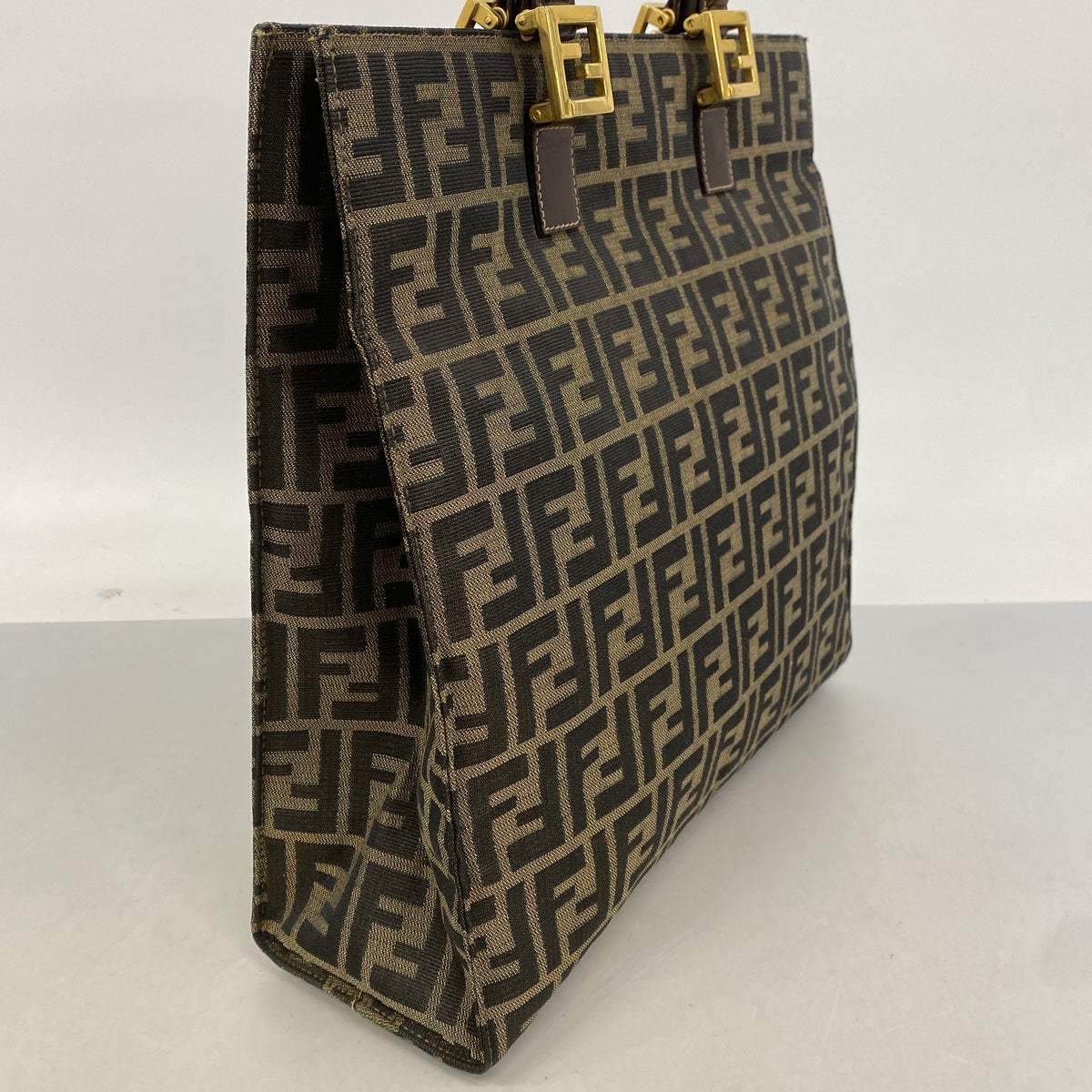 【6hd3892】フェンディ トートバッグ ズッカ ナイロンキャンバス ブラウン ゴールド金具【中古】レディース