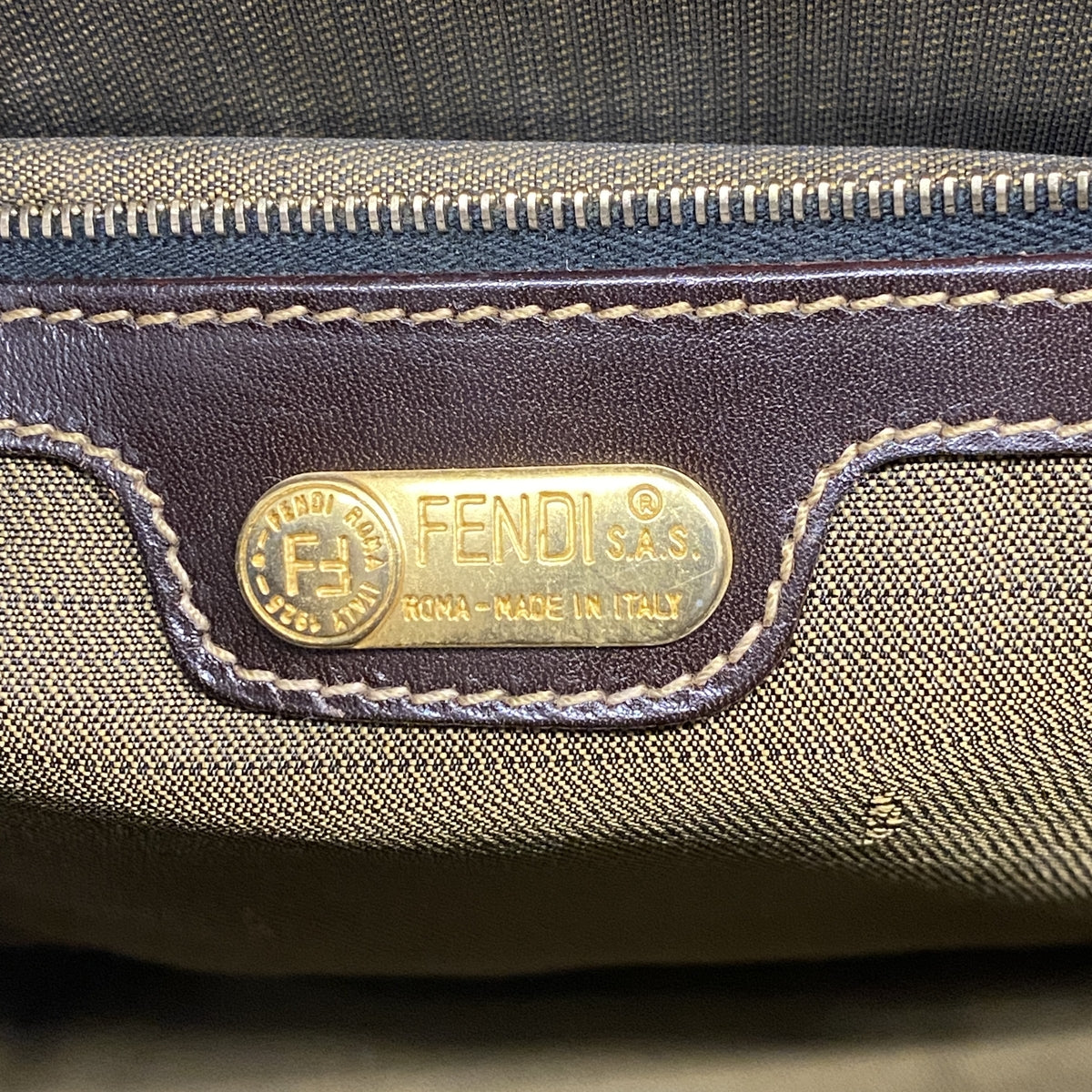 【6hd3892】フェンディ トートバッグ ズッカ ナイロンキャンバス ブラウン ゴールド金具【中古】レディース
