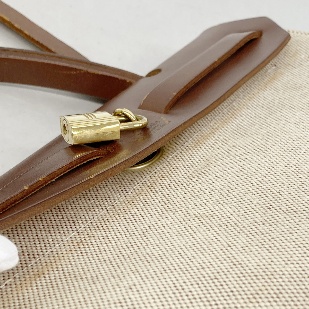 【6hd3908】エルメス ハンドバッグ エールバッグPM トワルアッシュ ブラウン ゴールド金具 □F刻印 2wayバッグ【中古】レディース