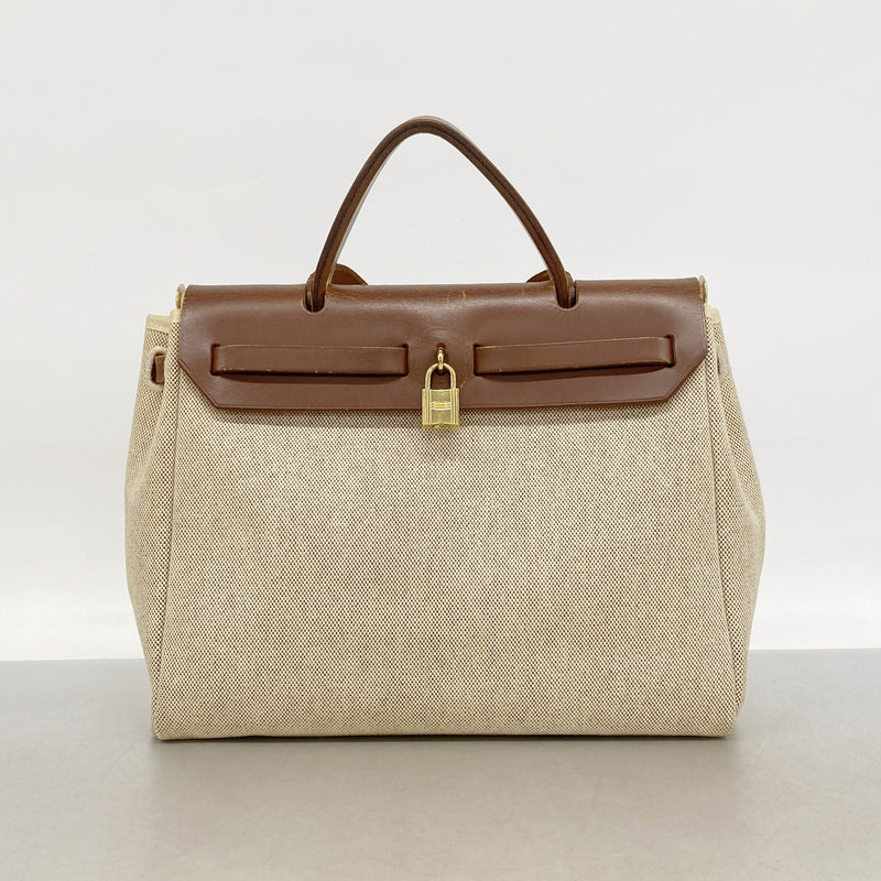 【6hd3908】エルメス ハンドバッグ エールバッグPM トワルアッシュ ブラウン ゴールド金具 □F刻印 2wayバッグ【中古】レディース