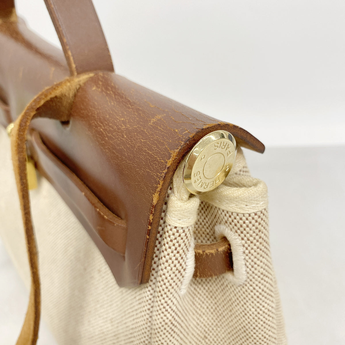 【6hd3908】エルメス ハンドバッグ エールバッグPM トワルアッシュ ブラウン ゴールド金具 □F刻印 2wayバッグ【中古】レディース