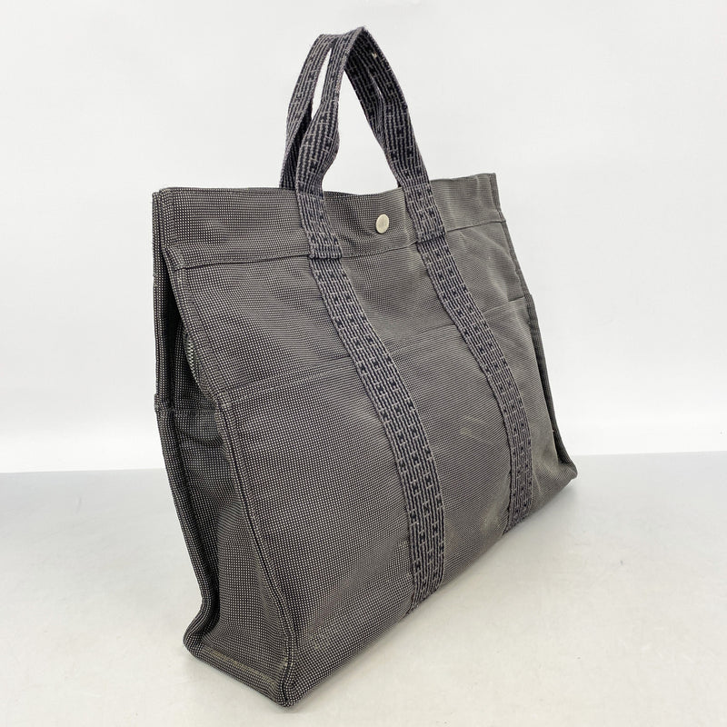 【6hd3943-k】エルメス トートバッグ エールラインMM ナイロン グレー シルバー金具【中古】メンズ レディース ユニセックス