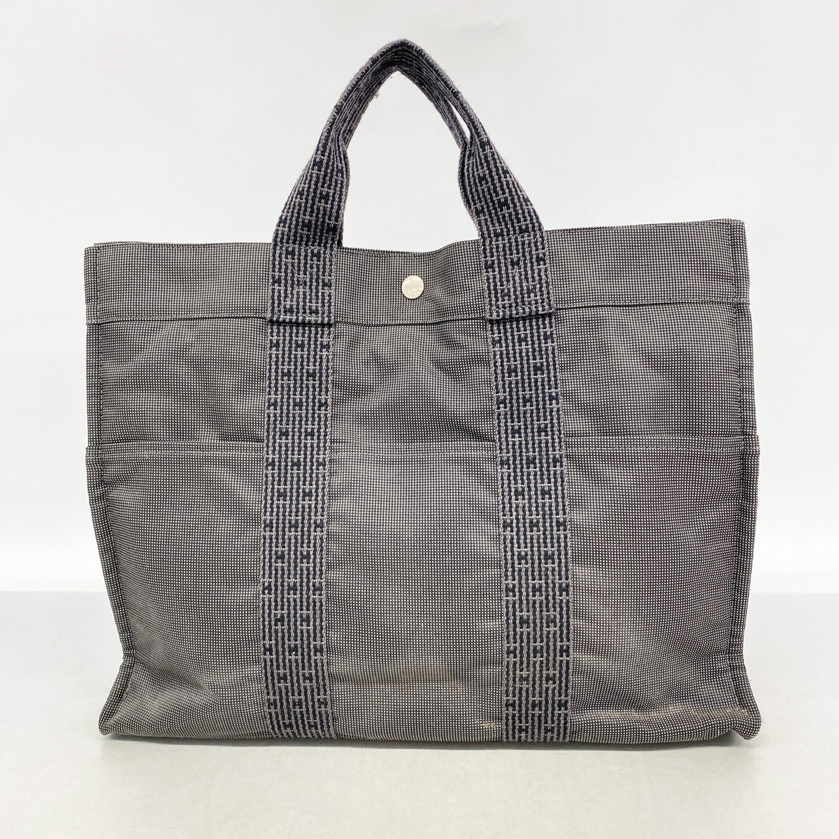 【6hd3943-k】エルメス トートバッグ エールラインMM ナイロン グレー シルバー金具【中古】メンズ レディース ユニセックス