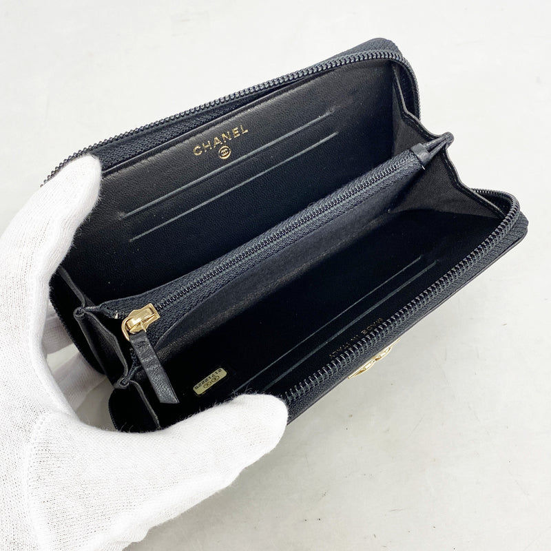 【6hd3945-k】シャネル コインケース ボーイシャネル ラムスキン ブラック ゴールド金具【中古】レディース