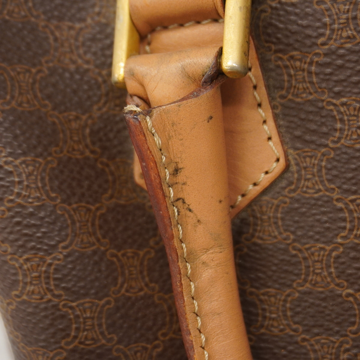 【6hd3973】セリーヌ ハンドバッグ マカダム PVC ブラウン ゴールド金具【中古】レディース
