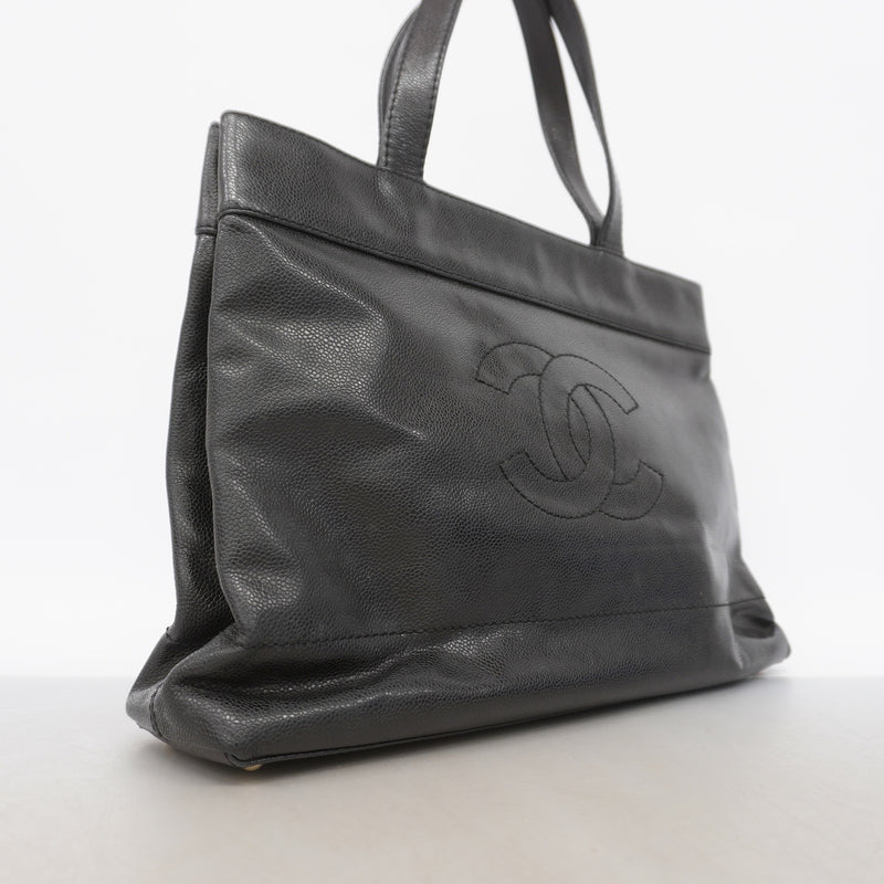 【6hd3975】シャネル トートバッグ キャビアスキン ブラック ゴールド金具【中古】レディース