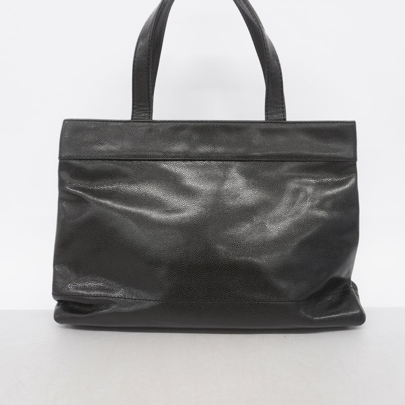 【6hd3975】シャネル トートバッグ キャビアスキン ブラック ゴールド金具【中古】レディース