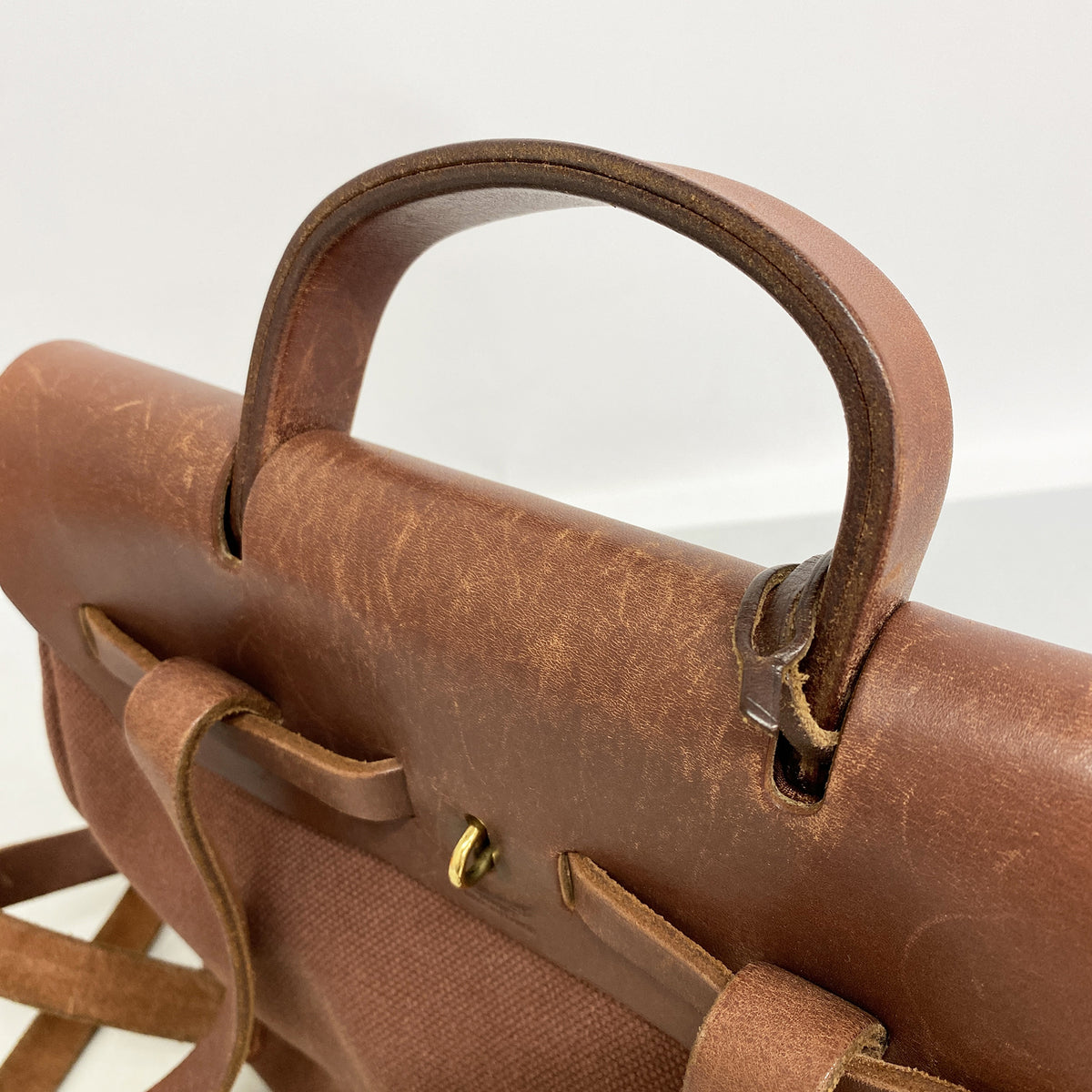 【6hd4024】エルメス リュック・デイパック エールバッグアドPM トワルオフィシエ ブラウン ゴールド金具 □E刻印【中古】レディース