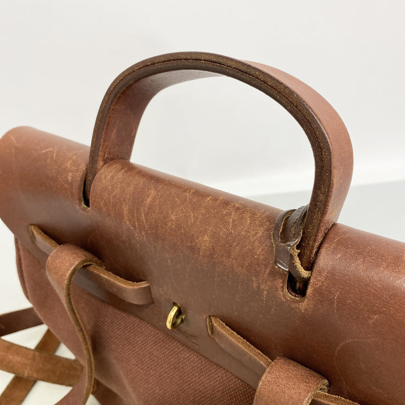 【6hd4024】エルメス リュック・デイパック エールバッグアドPM トワルオフィシエ ブラウン ゴールド金具 □E刻印【中古】レディース