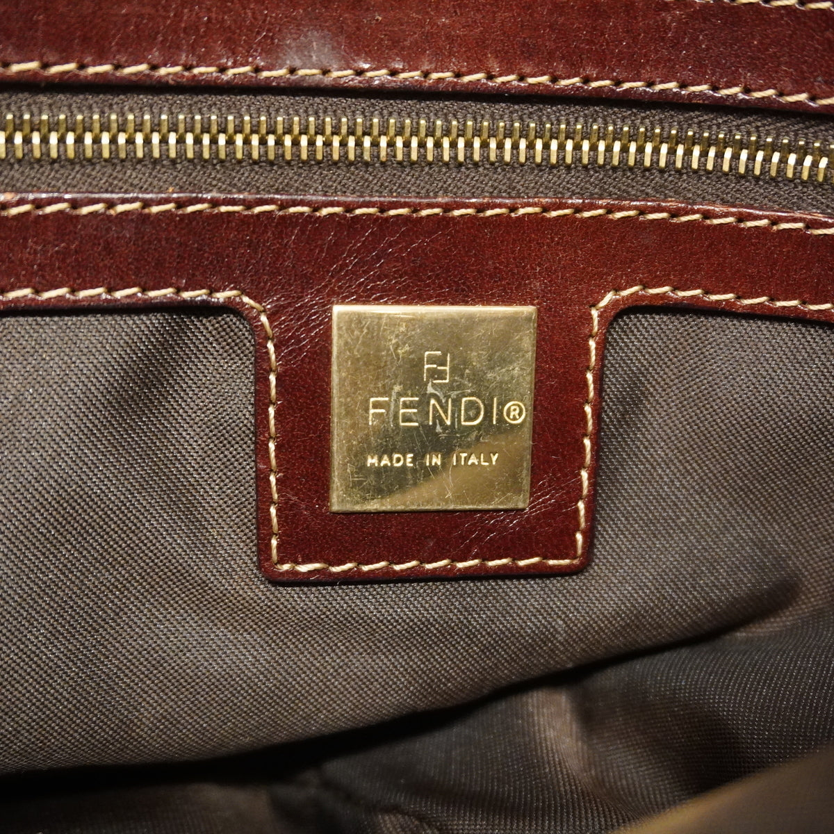 【6hd4038】フェンディ ハンドバッグ ズッキーノ コーティングキャンバス ブラウン ゴールド金具【中古】レディース