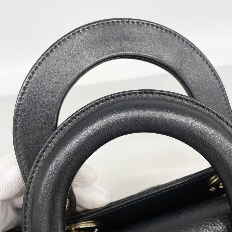 【6hd4069】クリスチャンディオール ハンドバッグ カナージュ レディディオール レザー ブラック シャンパンゴールド金具 2wayバッグ【中古】レディース